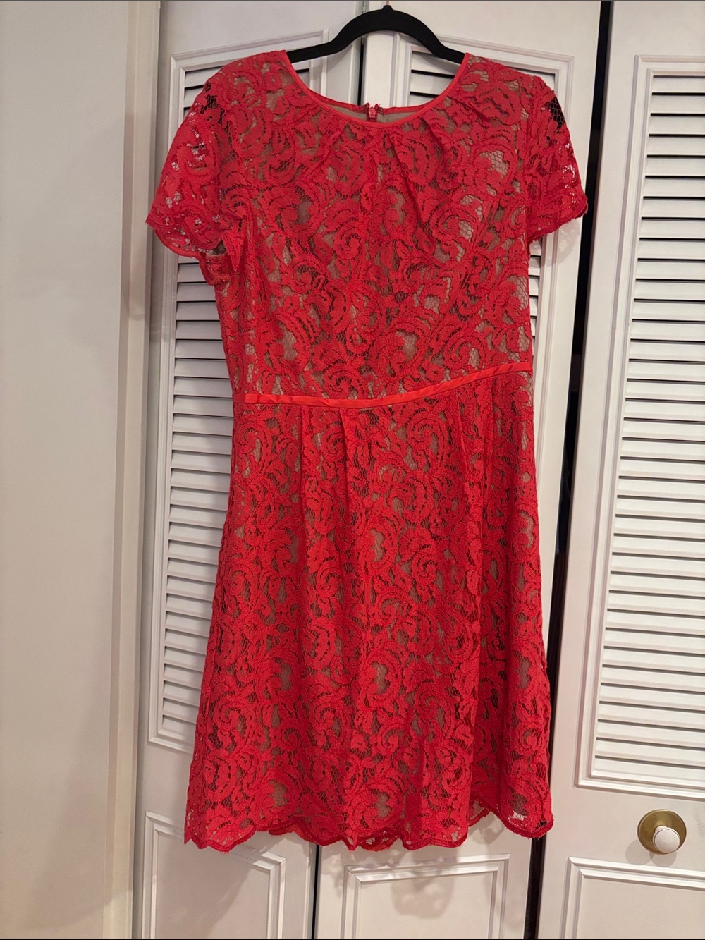 Adrianna Papell Red Lace Fit-and-Flare Dress